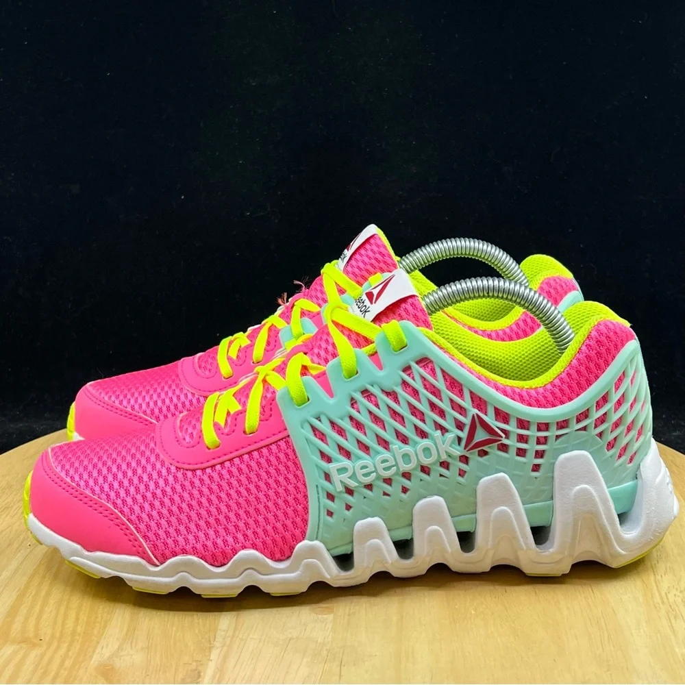 Reebok Zigtech Blue/Pink/Neon Green Size 6y/ Womens Size 7.5 Athletic Shoes - Picture 9 of 10